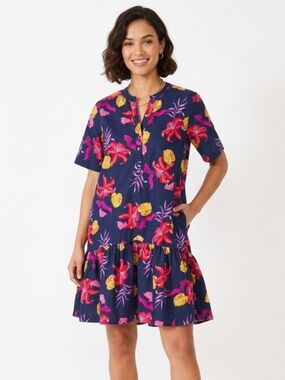 Tucker NYC Laura High Low Ruffle Hem Floral Dress Cotton Poplin Midi Mini Small